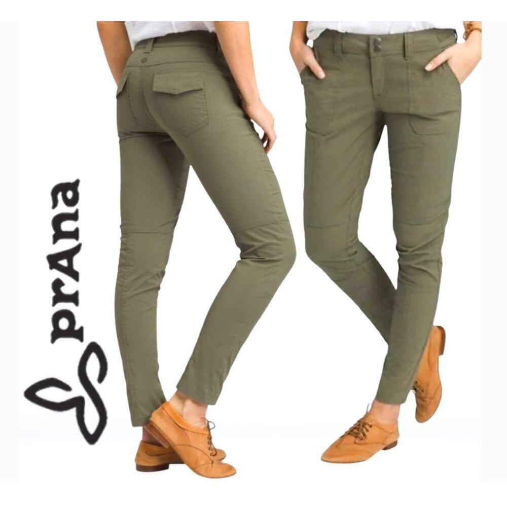 Prana Women 4 Green Essex Pants Snap Closure Pockets Nylon Blend W43180731